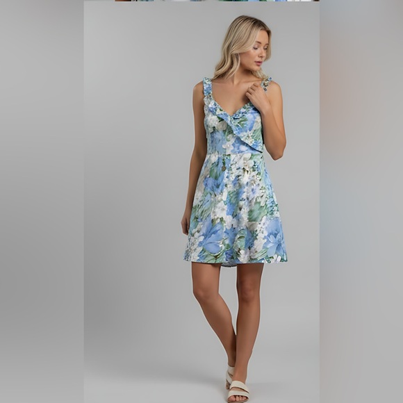 Blue Flower Print Ruffle Hem Mini Cami Dress - Picture 4 of 9